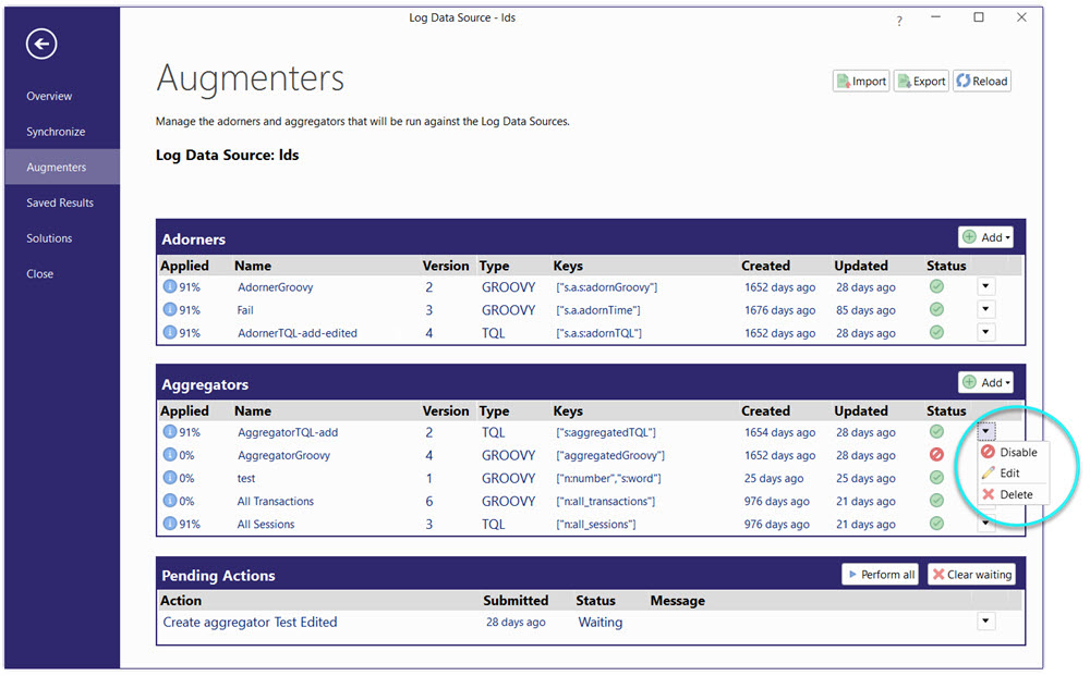 Augmenters tab