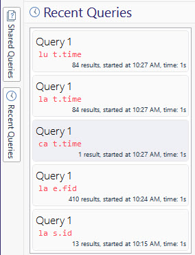 Recent Queries panel