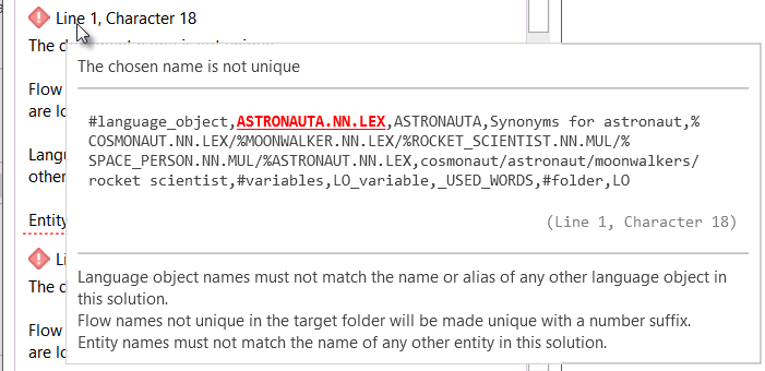 Hoovering over an error gives more information