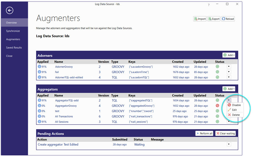 Augmenters tab