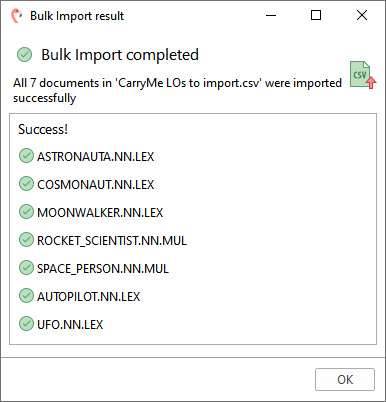 Bulk Import results