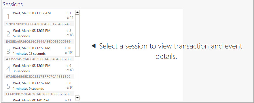 Select a session to view the data