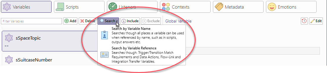 Variable usage search