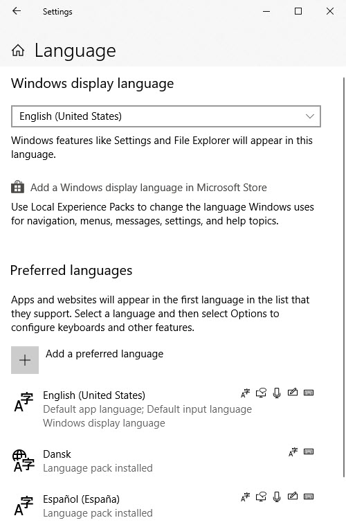 Windows language settings